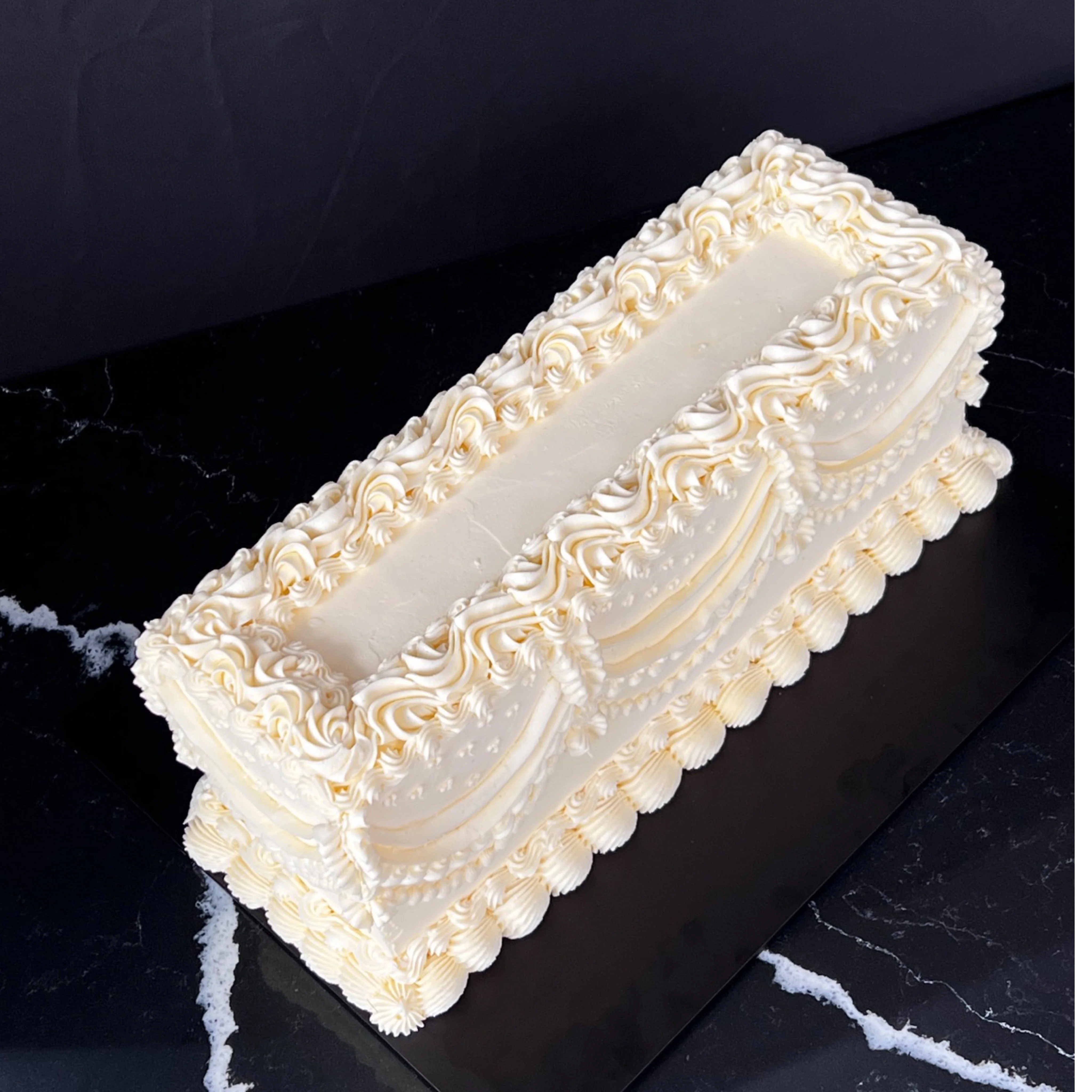 Long Rectangular Vintage Wedding Cake